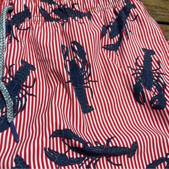 Rainforest Shorts Mens Medium M Blue Stripe AOP Lobster Print Lined Swim Trunks - Picture 2 of 8